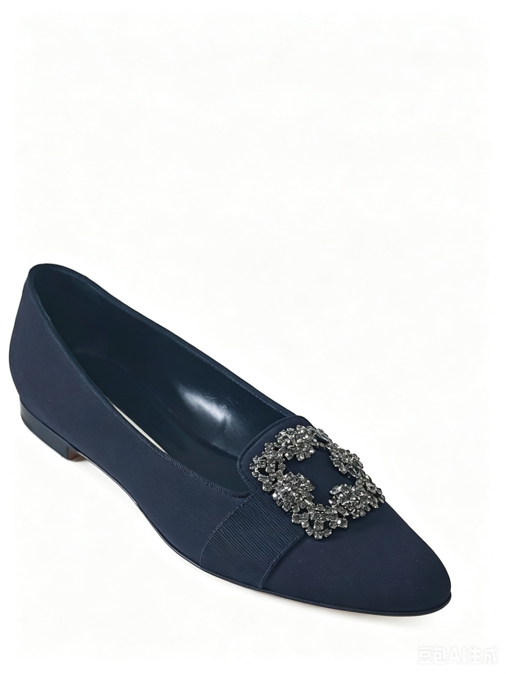 Manolo Blahnik Black Satin Jewel-Embellished Pointed Toe Flats